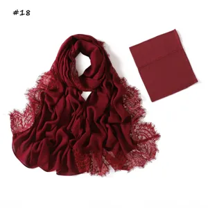Solid color modal rayon lace long scarf and matching elastic bonnet cap set burgundy
