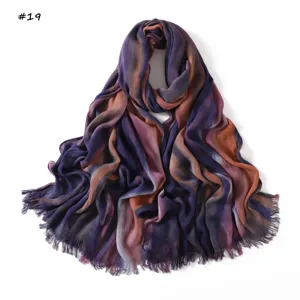 Gradient modal wrinkled long scarf, breathable soft lightweight shawl with fringed edges.