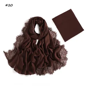 Solid color modal cotton lace long scarf matching elastic tube cap set for breathable daily wear