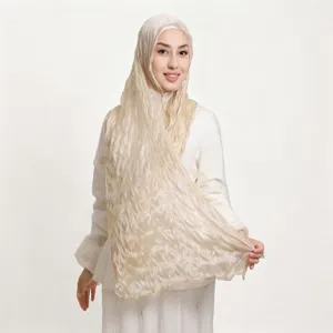 Shiny crinkled hijab long scarf lightweight breathable sheer head wrap for women spring summer
