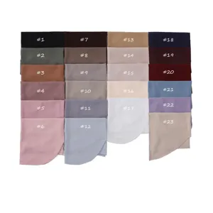 Solid color chiffon hijab color chart showing multiple elegant shade options for daily wear.