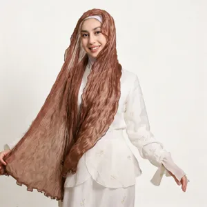 Women crinkle hijab scarf lightweight sheer long headscarf solid breathable wrap shawls