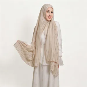 Versatile striped sequin long scarf lightweight linen hijab shawl for women main view display