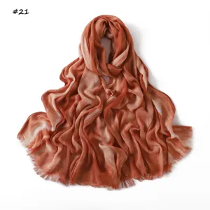 Gradient crinkle cotton scarf long lightweight breathable soft fringe shawl for women daily wear