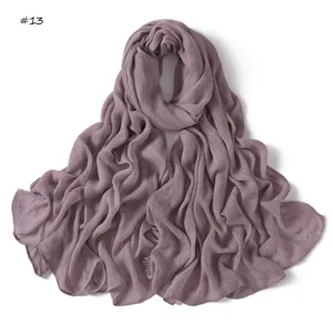 Solid color crinkle rayon long scarf with rolled edges, breathable soft headscarf shawl.