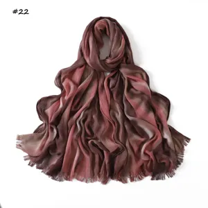 Gradient crinkle cotton blend scarf lightweight soft fringed breathable shawl long hijab