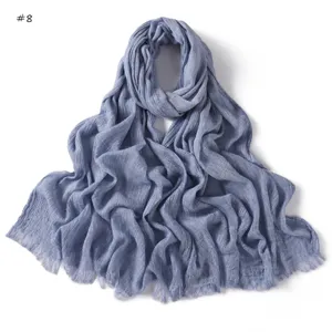 Solid color cotton modal crinkle long scarf for women, lightweight breathable autumn winter.