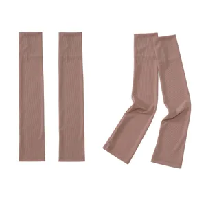 Solid color ribbed ice silk arm sleeves, breathable elastic sun protection arm warmer detail
