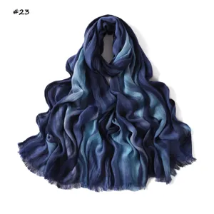 Gradient rayon wrinkled long scarf soft breathable fringe shawl headscarf for women