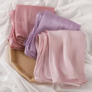 Shiny satin wrinkle scarf elegant solid color long hijab soft draping summer shawl wrap