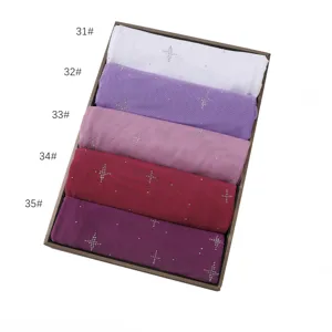 Set of 5 colorful elastic mesh headscarves with rhinestone star details, soft and breathable.