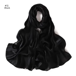 Minimalist solid color imitation silk long scarf, soft breathable satin hijab for women.