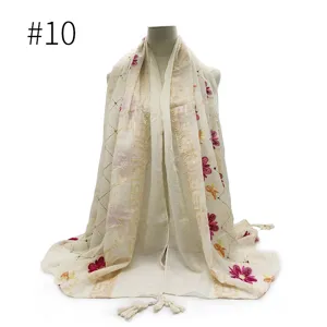 Boho geborduurde kwastjes sjaal, vintage ademende katoenen linnen omslagdoek voor stijlvolle vrouwen.