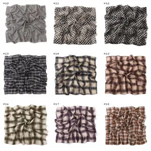 Retro plaid pearl chiffon square scarf variants grid display for trendy women styling details.