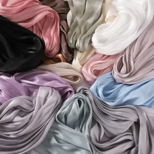 Soft satin silk scarf long shawl elegant solid color head wrap drapery versatile fashion accessory.