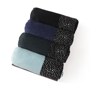 Pleated long scarf set with polka dot print, breathable crinkle hijab shawl for women.