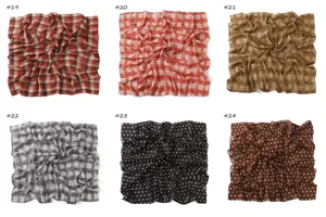 Retro plaid and polka dot chiffon square scarves, stylish lightweight vintage shawl for women.