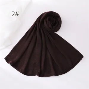 Solid color crinkle hijab breathable polyester long scarf lightweight fashion head wrap
