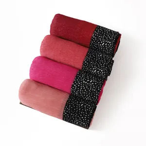 Pleated long scarf with black dot print edge, breathable crinkle hijab shawl for women.