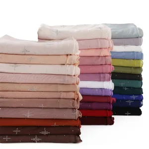 Women's Lightweight Soft Sheer Mesh Long Scarf Solid Color Hot Drill Rhinestone Star Pattern Fashion Shawl Wrap Headscarf