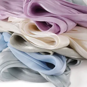 Shiny crinkled satin long scarf and soft draped shawl in multi pastel colors.