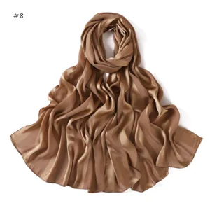 Solid color wide stripe imitation silk long scarf, soft breathable satin hijab shawl for women.