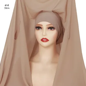 High quality solid color chiffon hijab with matching inner cap and magnetic closure.
