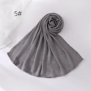 Solid color breathable crinkled long hijab soft stylish lightweight polyester headscarf