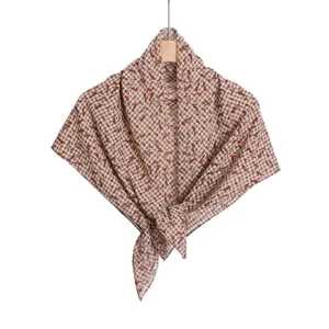 Vintage plaid floral print chiffon square scarf trendy neckerchief women fashion hair accessory
