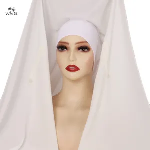 Solid color silky thick chiffon hijab with matching inner cap and built-in magnetic buckle.