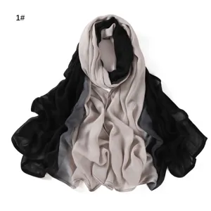 Écharpe longue dégradée, mélange coton modal doux, châle léger, noir gris beige couleur.