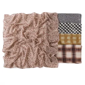 Retro plaid printed chiffon square scarf for women, elegant neckerchief and sun protection.
