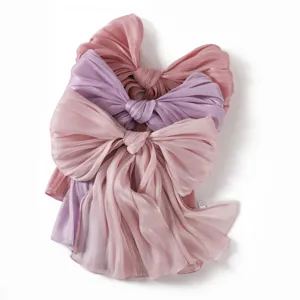 Elegant pleated shiny satin scarf, soft draped shawl and headscarf for women, stylish summer wrap.