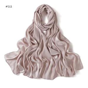 Solid color minimalist imitation silk long scarf, soft breathable satin hijab shawl for daily women.