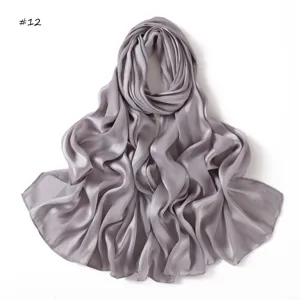 Solid color minimalist wide stripe imitation silk long scarf soft breathable satin hijab shawl.