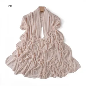 Solid color rhinestone stretch mesh scarf detail view, elegant soft drape long wrap shawl.
