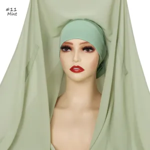 Solid color smooth thick chiffon hijab with matching undercap, convenient all-in-one headscarf.