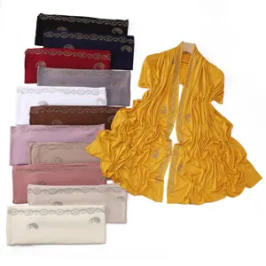 women rhinestone modal long scarf hijab tassel shawl multi color breathable elegant wrap