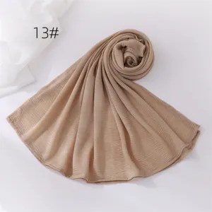 Solid color crinkle long hijab scarf, breathable soft polyester lightweight fashion headwear.