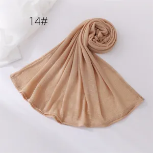 Solid crinkle long hijab breathable soft polyester scarf lightweight fashion head wrap shawl