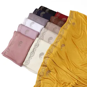 Women Fashion Paisley Hotfix Rhinestone Mercerized Cotton Long Scarf Lightweight Breathable Shawl Head Wrap Hijab