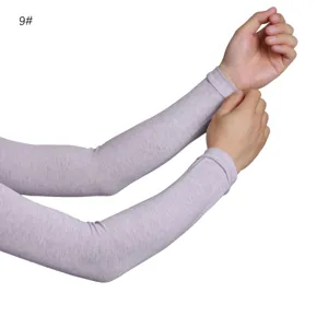 Detail shot of breathable modal arm sleeves in light purple, stretchy and comfortable for daily wear.