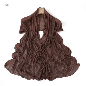 Solid color rhinestone mesh scarf shawl breathable drape long wrap in brown style.
