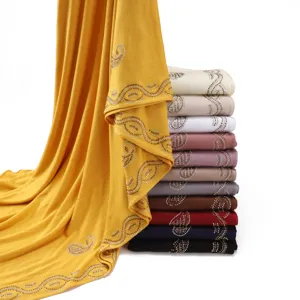 Mercerized cotton rhinestone paisley long scarf breathable hijab shawl multi color options