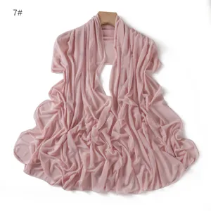 Pink mesh scarf with sparkling rhinestones, lightweight sheer shawl for elegant women daily.
