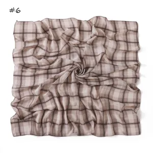 Vintage plaid print chiffon square scarf, elegant women hair scarf and neck wrap style.