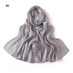 Solid color grey satin long scarf, soft shiny draping shawl for women summer style.