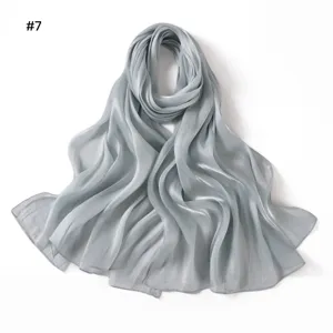 Solid color shiny satin long scarf soft draping women summer shawl fashion elegant head wrap
