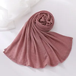 Solid color crinkle hijab soft breathable long scarf polyester fashion headscarf for women