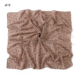 Retro plaid printed chiffon square scarf, versatile lightweight headscarf and chic neck wrap.